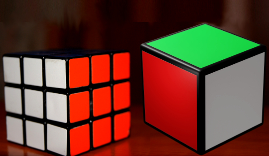 two rubik's cubes, one without separate pieces