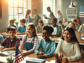 smiling and diverse children sitting in a classroom