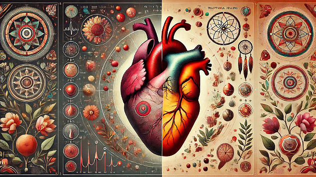 image of a heart surrounded by symbols of various healing modalities