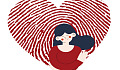 an image of a woman in front of a huge "fingerprint" heart