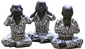 Three seated Buddhas in the classic see no evil, hear no evil, speak no evil positions