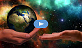 one hand holding the planet, the other open ready to receive it