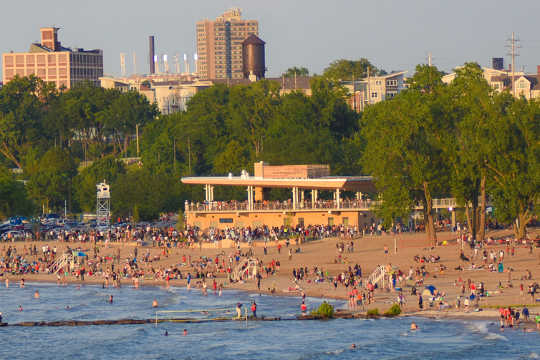 Cooling off at Cleveland’s Edgewater Park on Lake Erie, July 4, 2017.