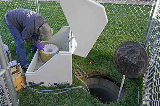 Sewage samples being collected from the dorms at Utah State University, on Sept. 2, 2020.  (how to track and identify diseases like covid 19 before they spread)