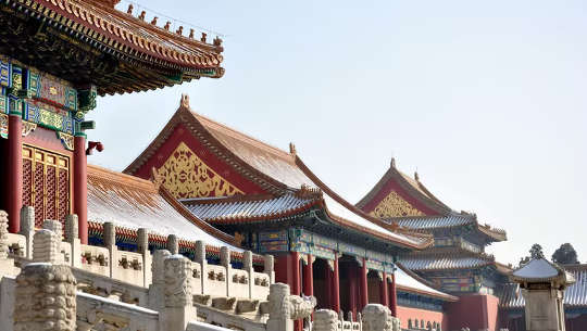 Bejing's Forbidden City under a light dusting of snow