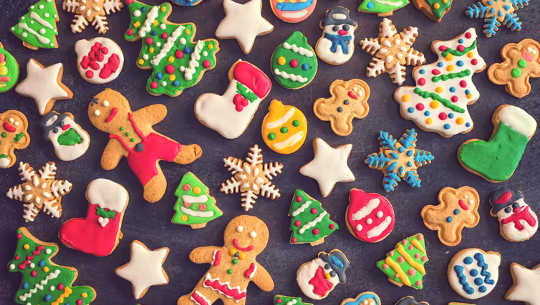 sugar cookies coated with brightly colored icing dyes