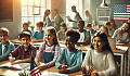 smiling and diverse children sitting in a classroom