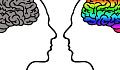 images of two brains: one colorful, one dull brown